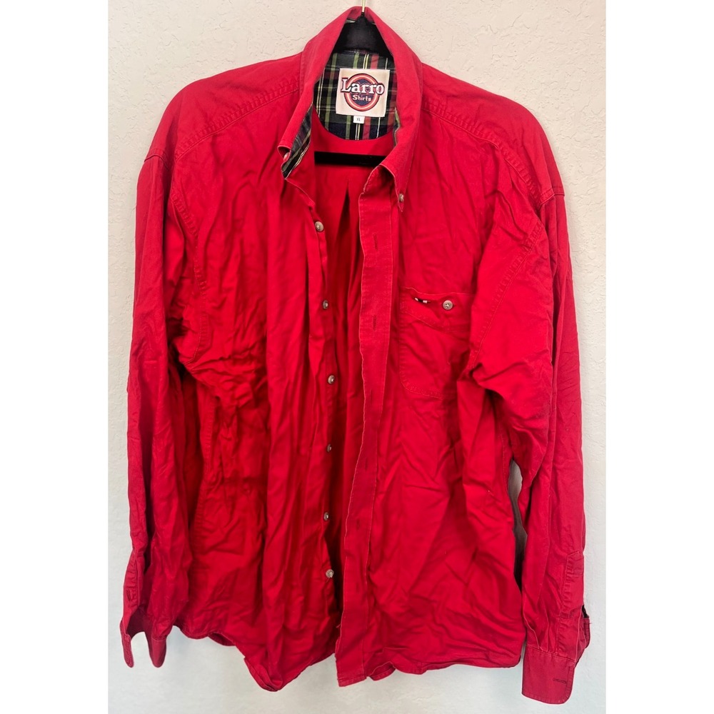 Larro Button Down Shirt Large Adult Red Long Sleeve‎ Pocket Western Mens XL